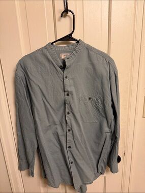 Men's Collarless Light Slate Blue Shirt Jacket